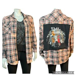 Fluffy the Vampire Slayer Custom Reworked Upcycle Bleached Plaid Shirt